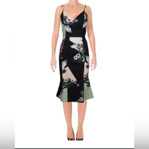 Bariano Black floral Tulip hem Midi Dress size Medium NWT